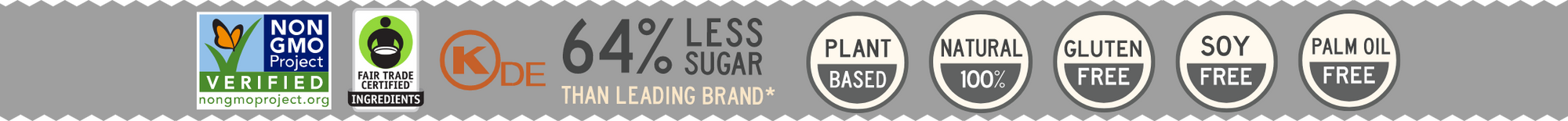 Nongmo & Fair Trade Certified, 64% Less Sugar, Leading brand, Plant-based, Gluten,Soy,Palm Oil Free